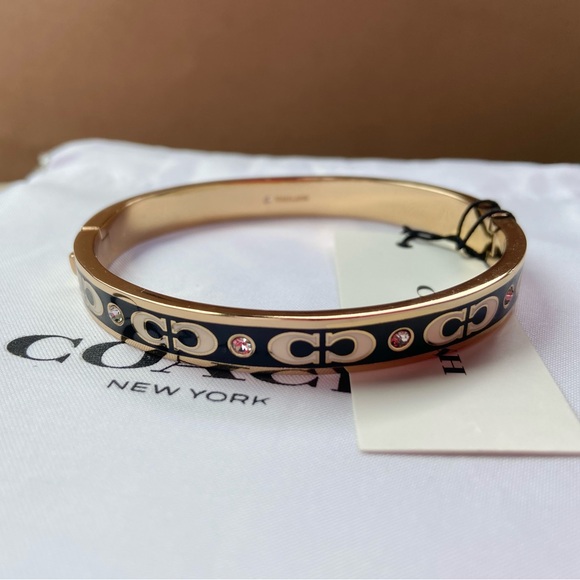 NWT! Authentic Coach bangle bracelet in gold, black with white logos + gift box - Picture 3 of 15